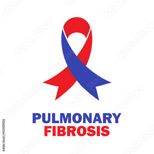 Pulmonary fibrosis awareness ribbon isolated vector design. Red and blue awareness bow illustration