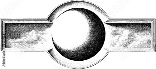 Stipple shaded eclipse with crescent sun outline design for astronomical art
