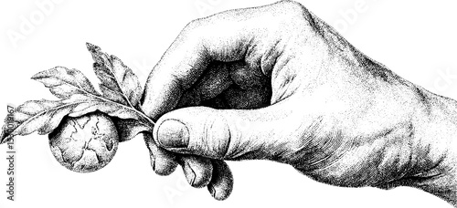 Ecologist holding leaf with earth globe detail for environmental awareness design
