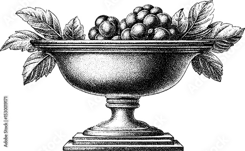 Edwardian style dessert coupe with etched floral design - vintage fruit bowl illustration