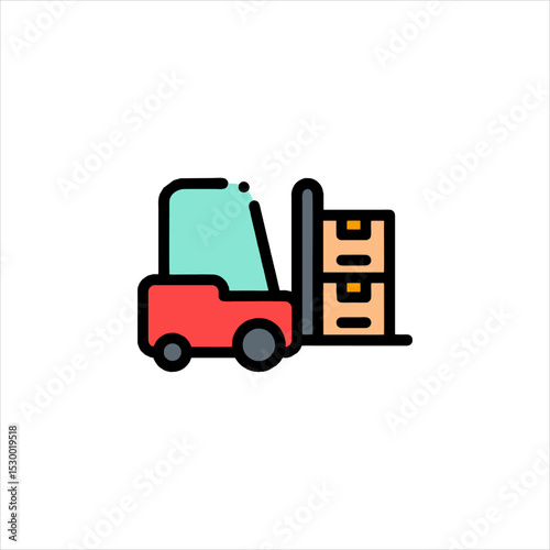 Red forklift lifting cardboard boxes in warehouse during delivery operation, showcasing industrial efficiency and logistics precision.