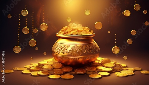 pot of gold akshaya tritiya background with a pot with gold coins