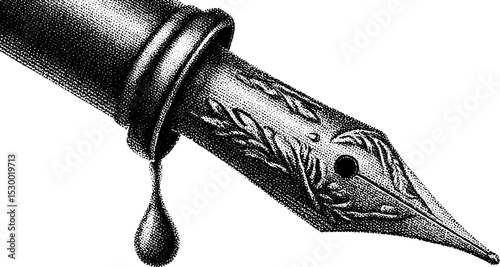 Elegant fountain pen with ink drip for signing contracts and documents
