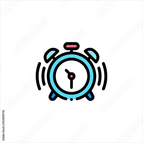 Alarm clock rings loudly on white surface indicating morning time with black hands and blue casing, symbolizing urgency and wakefulness.
