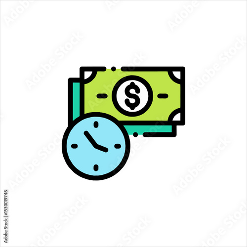 Money and clock representing time management for financial planning against white backdrop, symbolizing investment and growth with a sense of urgency.