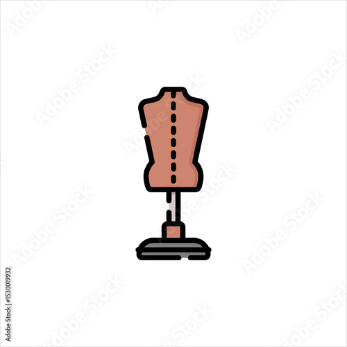 Mannequin standing in fashion studio displaying garment construction with simple lines and neutral color palette.