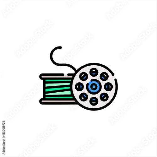 Thread spools sit together, one wound with green thread, the other a bobbin, against a white surface, representing sewing and crafting.
