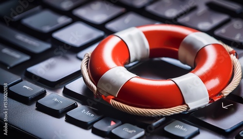 red lifebuoy on computer keyboard symbolizing online safety and security