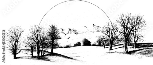 Frosty dawn landscape with farmer's breath in the cold air