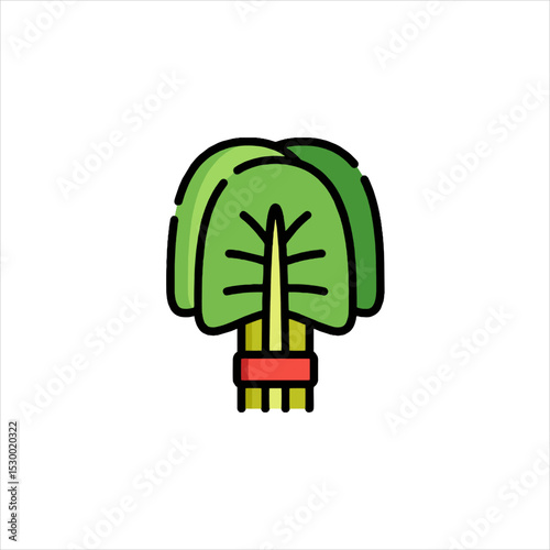 Swiss chard standing upright with vibrant green leaves and a red stem, showcasing its freshness and nutritional value in a minimalist style.