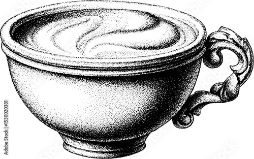 Elegant ceramic mug with frothy cappuccino and swirling foam design