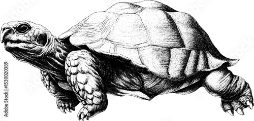 Galapagos tortoise with textured shell and wrinkled skin