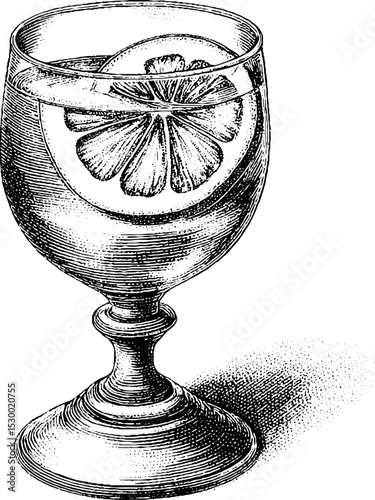 Campari spritz with orange wheel in dotwork style