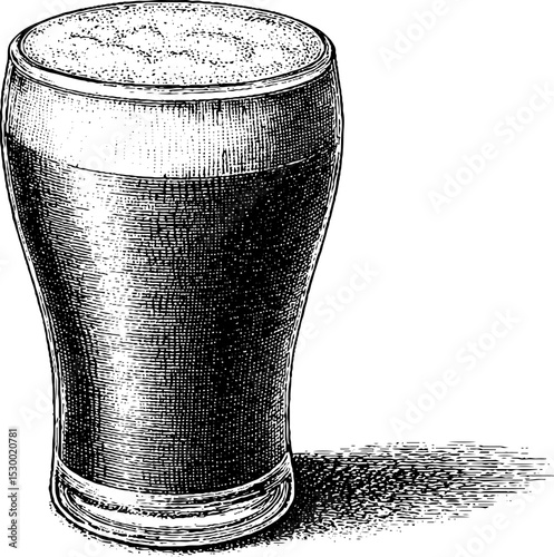 Intricate dotwork of dark stout beer with creamy head for tattoo design