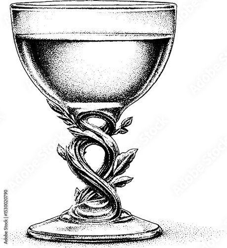 Dotwork illustration of a glass of fortified wine with gentle swirl for elegant design