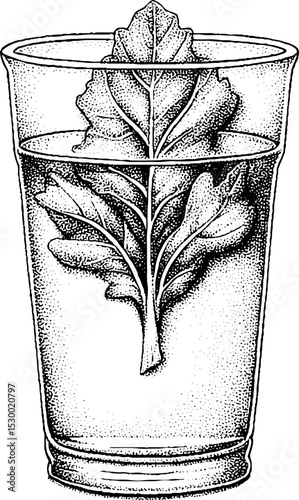 Green detox juice with kale leaf in dotwork design for healthy living
