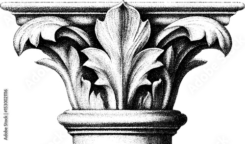 Gothic cloister column capital design with foliage carving for architectural art