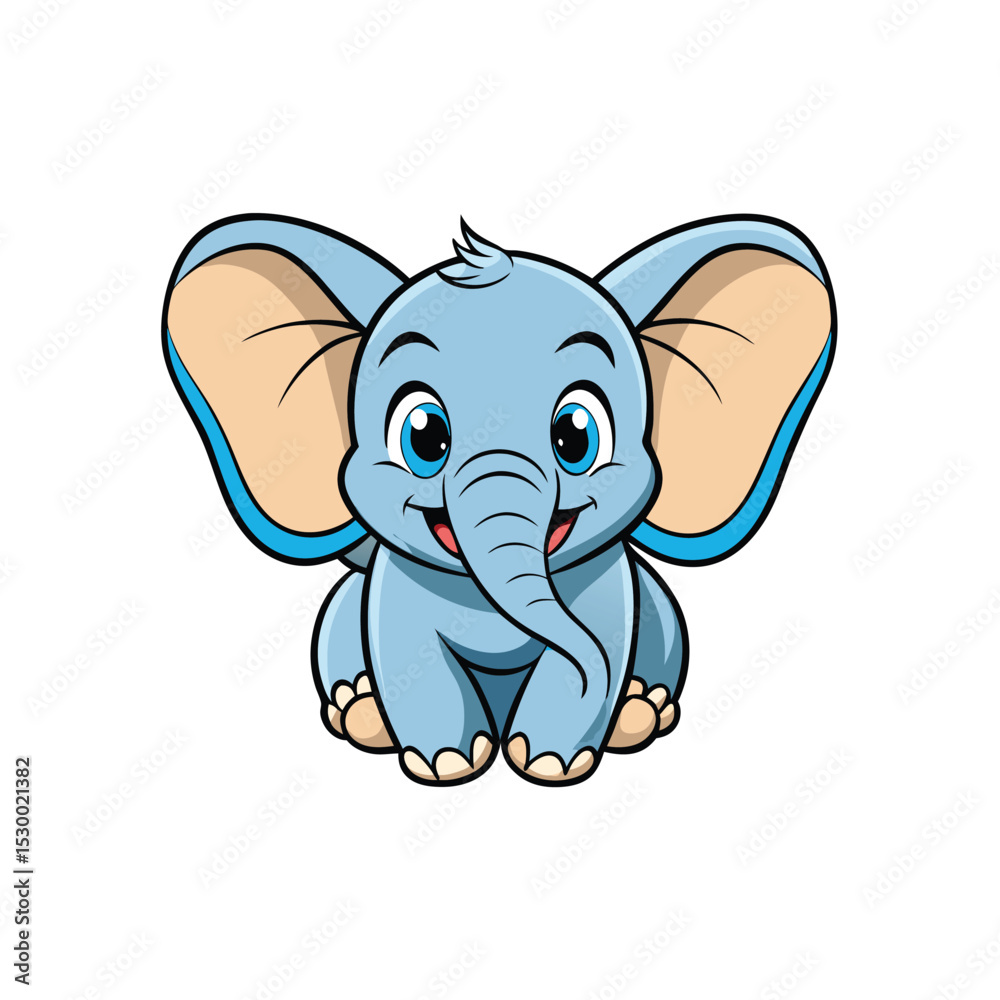 Naklejka premium Cute Baby Elephant with Oversized Ears vector illustration
