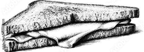 Grilled cheese sandwich with melted cheese pull and charred texture for culinary designs
