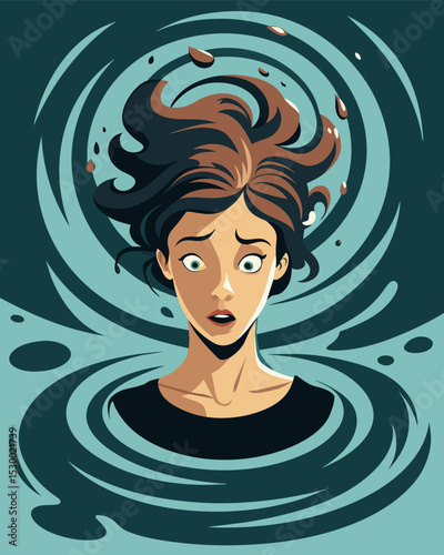 She was ped in a vortex of emotions her thoughts a jumbled mess swirling around her like a violent hurricane.. Vector illustration