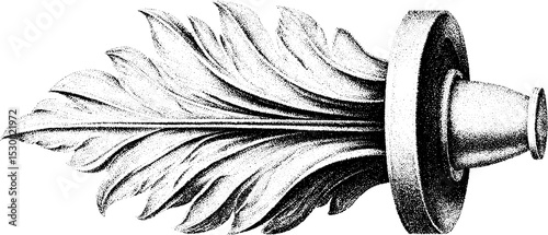 Jet engine turbine blade with vane detail in dotwork style for technical design