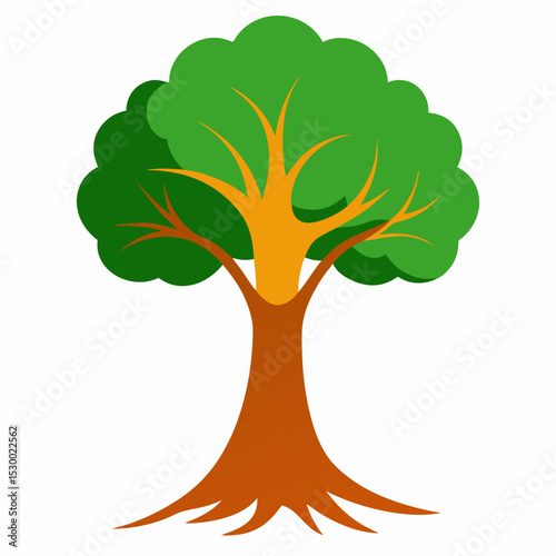 A lush vibrant tree standing simple and minimal vector illustration on white background