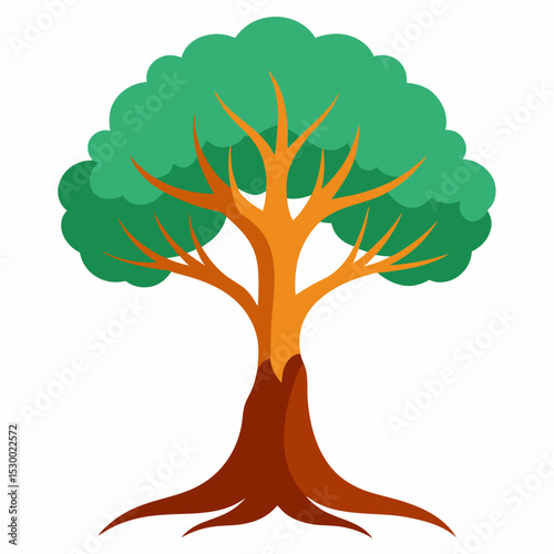 A lush vibrant tree standing simple and minimal vector illustration on white background