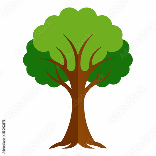 A lush vibrant tree standing simple and minimal vector illustration on white background