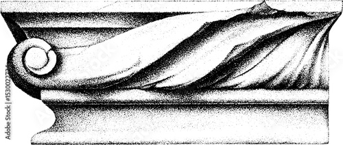 Ancient marble column fragment with fluted surface and ornamented design