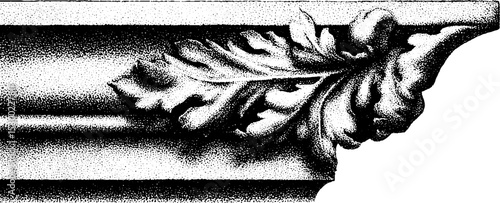 Vintage marble frieze fragment artwork featuring weathered leaf design