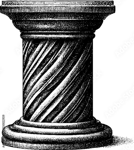 Marble pedestal with intricate geometric carving and dotwork design