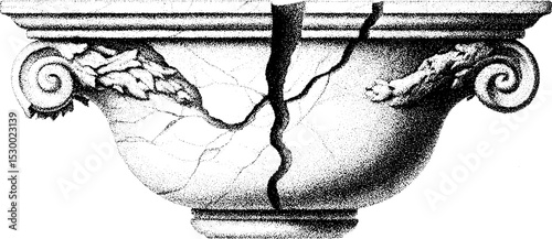 Marble urn fragment with crack and moss details for antique design