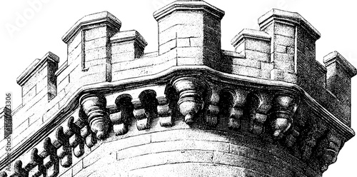 Medieval castle battlement crenellation architectural detail for historical design projects