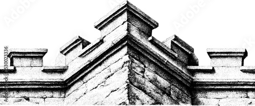 Medieval castle battlement with crenellation fragment for historical architecture design