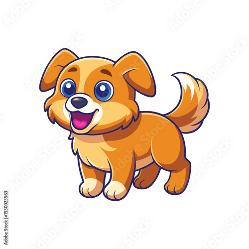 Happy Puppy with Wagging Tail in Motion vector illustration