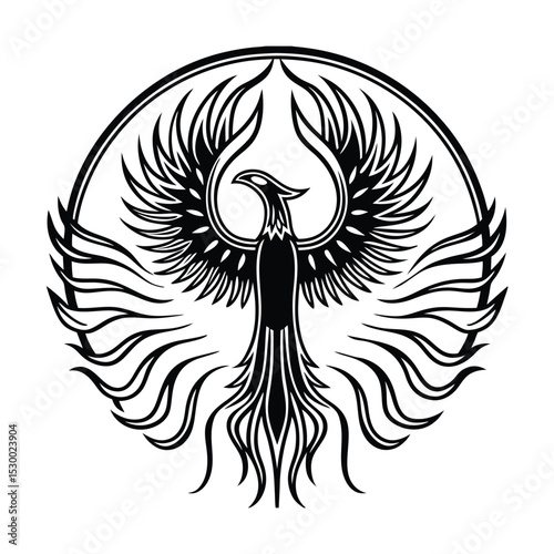 Phoenix Rising with Fiery Spread Wings vector illustration
