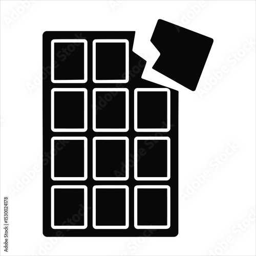 Black and white icon of a partially eaten chocolate bar on white background