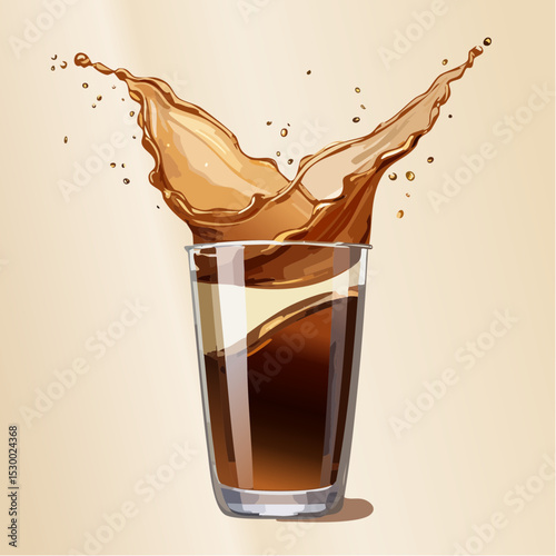 Icy cold brew coffee splashes upward with energy on a soft cream beige background.