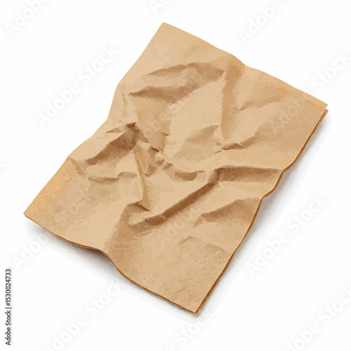 Crumpled brown paper sheet on white background for design use  