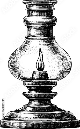 Vintage oil lamp with glass chimney and brass base dotwork for retro decor
