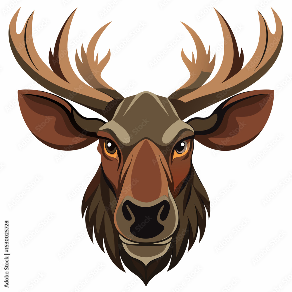 Fototapeta premium Moose Head Illustration Front Facing Design on a Clean White Background for Banners and Advertisements with