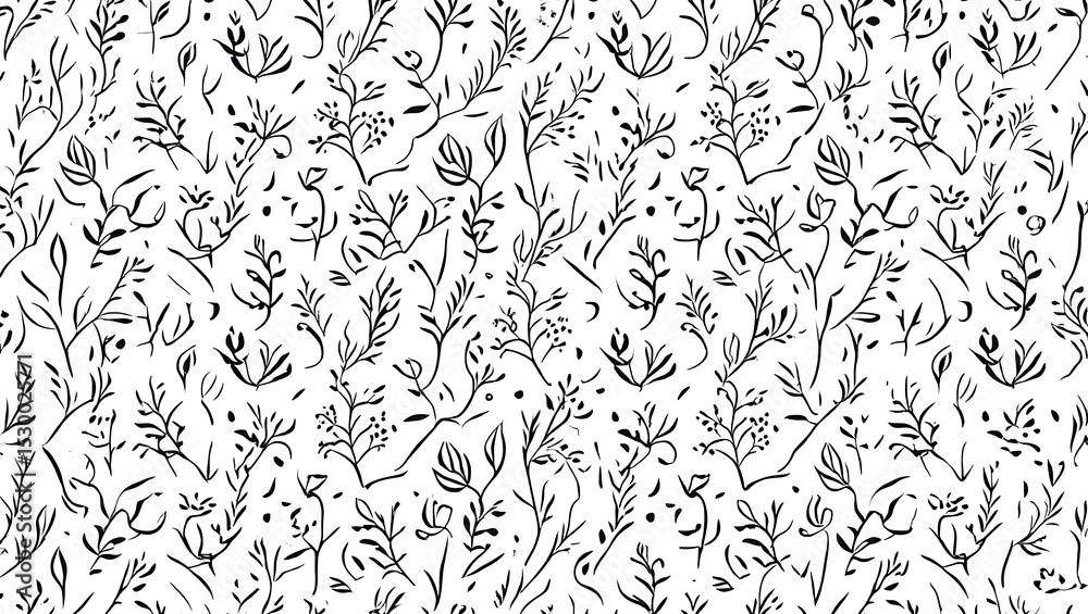 Fototapeta premium Elegant Floral Line Art Pattern Botanical Seamless Design for Textile and Wallpaper