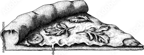 Delicious pizza slice with bubbling cheese pull and oregano toppings for culinary inspiration
