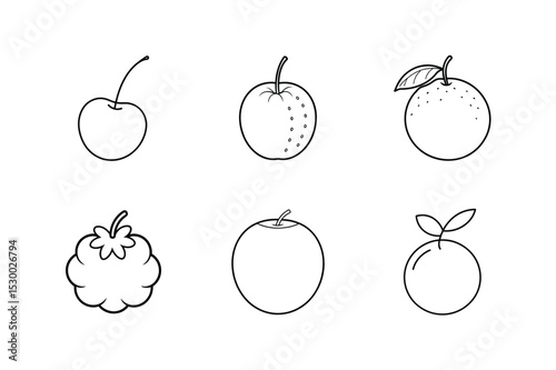 Fruits variety collection in fine line art style set format vector illustration.
