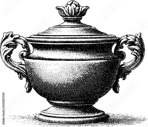 Ornate rococo silver sugar bowl with floral relief design