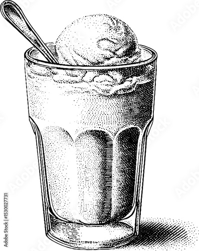 Classic root beer float with ice cream scoop in glass