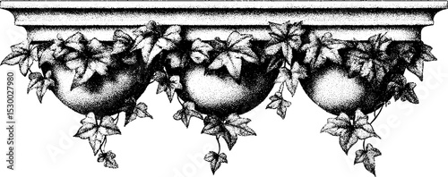 Rustic trellis planter with cascading ivy dotwork design for garden decor