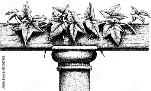 Rustic trellis planter with cascading ivy dotwork design for garden decor