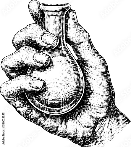 Scientist conducting experiment with flask of bubbling liquid in hand