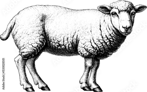 Detailed sheep illustration in dotwork and blackwork tattoo art style